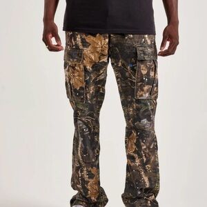 MNML Brown and Green Camo Bootcut Cargo Pants